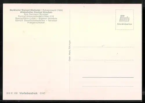 AK Glottertal /Schwarzwald, Altdeutscher Gasthof Hirschen