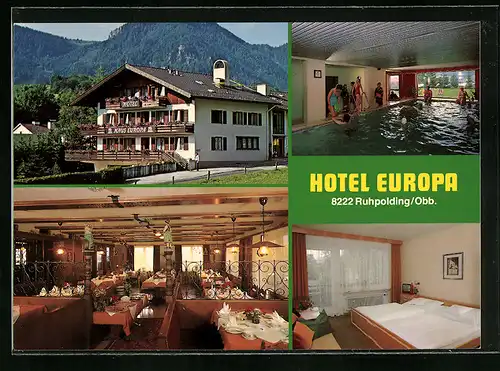 AK Ruhpolding /Obb., Hotel Europa, Obergschwendter Strasse 17, Zimmer, Pool