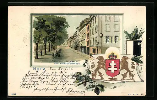 Lithographie Metz, Rue de l`Esplanade