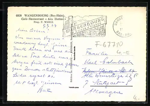 AK Wangenbourg, Cafe-Restaurant Aux Huttes