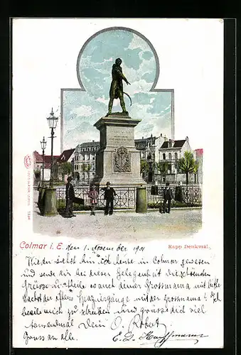 AK Colmar i. Els., Besucher am Rapp-Denkmal