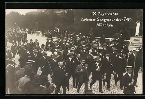 AK München, IX. Bayerisches Arbeiter-Sängerbundes-Fest, Bäcker-Sängerrunde im Festzug