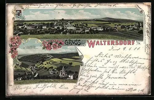 Lithographie Waltersdorf b. N., Totalansicht mit Zionskirche