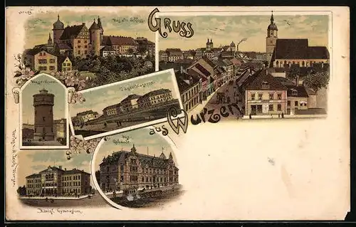 Lithographie Wurzen, Gesamtansicht mit Jäger-Kaserne