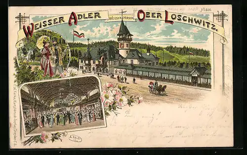Lithographie Dresden-Ober Loschwitz, Weisser Adler, Tanzsaal