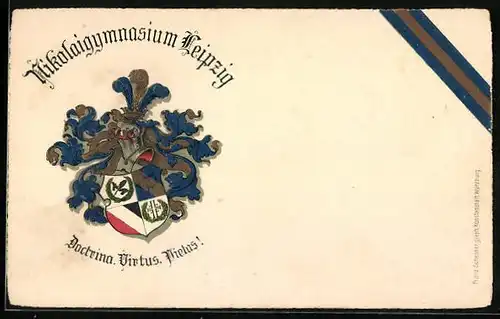 Präge-AK Leipzig, Wappen des Nikolaigymnasium mit Spruch: Doctrina. Virtus. Pietas!