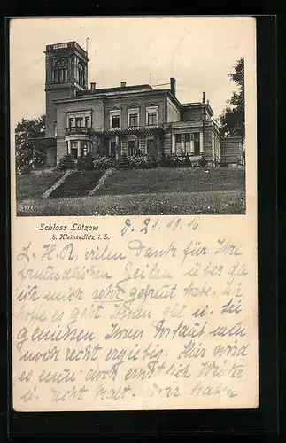 AK Heidenau-Kleinsedlitz /Sa., Schloss Lützow - Frontansicht mit Rasentreppe