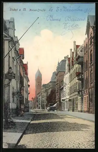 AK Höchst a. M., Kaiser-Strasse mit Blick auf Kirche