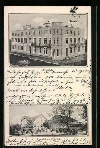 AK Tossens /Nordsee, Strandhotel mit Strasse, Strandhof und Ferienheim