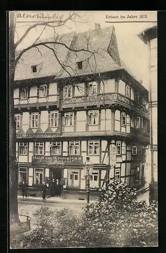 AK Goslar a. H., Hotel Kronprinz Ernst August mit Strasse aus der Vogelschau