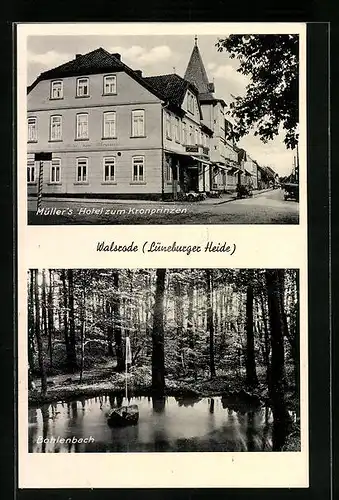 AK Walsrode /Lüneb. Heide, Müllers Hotel zum Kronprinzen, Partie am Bohlenbach