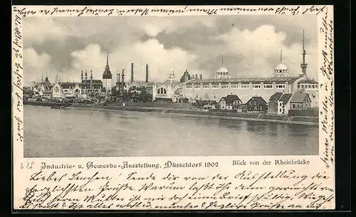 AK Düsseldorf, Industrie- u. Gewerbe-Ausstellung 1902, Blick von der Rheinbrücke