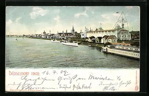 AK Düsseldorf, Industrie- u. Gewerbe-Ausstellung 1902, Ansicht vom Rhein aus