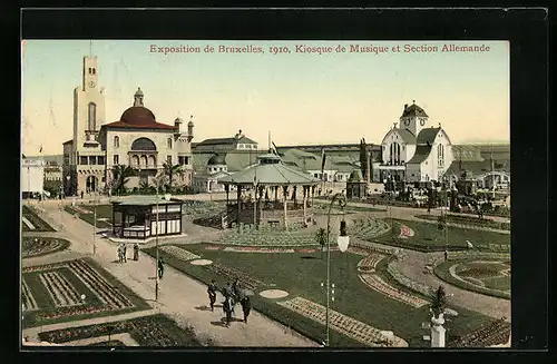 AK Bruxelles, Exposition 1910, Kiosque de Musique et Section Allemande