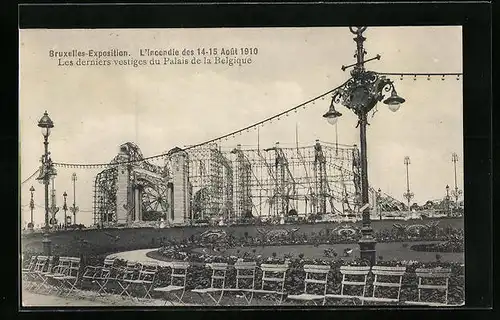 AK Bruxelles, Exposition 1910, L`Incendie 1910, Les derniers vestiges du Palais de la Belgique