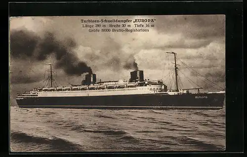 AK Turbinen-Schnelldampfer Europa gibt Volldampf