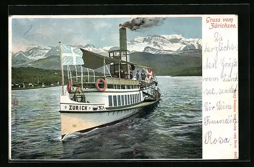 AK Salondampfer Zurich auf dem Schweizer Zürichsee