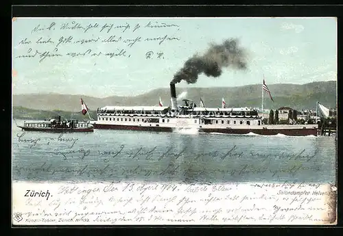 AK Zürich, Dampfer Helvetia bei der Hafeneinfahrt