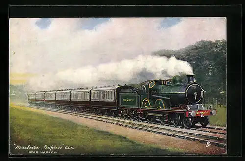 Künstler-AK Dampflokomotive des Manchester Express` nahe Harrow