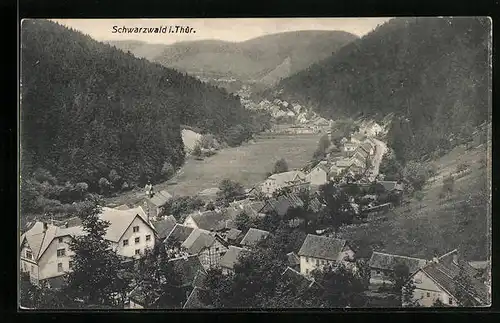 AK Schwarzwald i. Thür., Totalansicht aus der Vogelschau