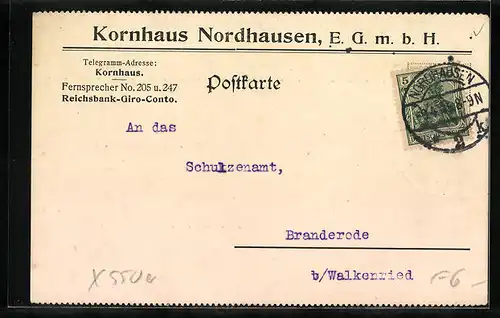 AK Nordhausen, Kornhaus EGmbH, An das Schulzenamt Branderode