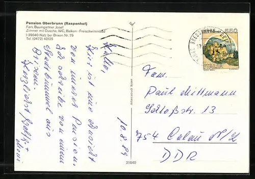 AK Natz bei Brixen, Pension Oberbrunn (Raspenhof)