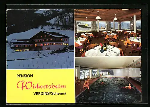AK Verdins /Schenna bei Meran, Pension Wickertsheim mit Schwimmbad im Winter