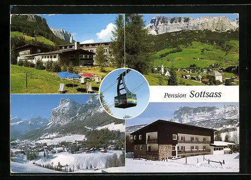 AK La Villa /Val Badia, Pension Sottsass, Ortsansicht, Seilbahn