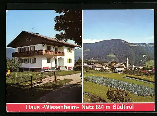 AK Natz bei Brixen, Pension Haus Wiesenheim, Ortsansicht