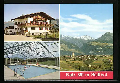 AK Natz bei Brixen, Pension Haus Klement-Hof mit Schwimmbad, Ortsansicht