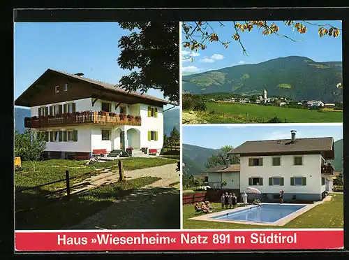 AK Natz bei Brixen, Pension Haus Wiesenheim mit Swimming Pool, Ortsansicht