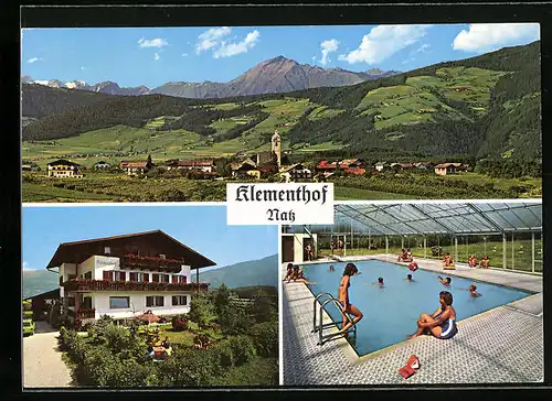 AK Natz bei Brixen, Pension Klementhof mit Schwimmbad, Ortsansicht