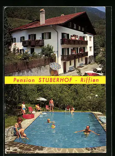 AK Riffian b. Meran, Pension Stuberhof mit Schwimmbecken