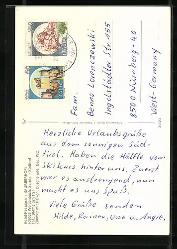 AK Weissenbach /Sarntal, Hotel-Restaurant Murrerhof