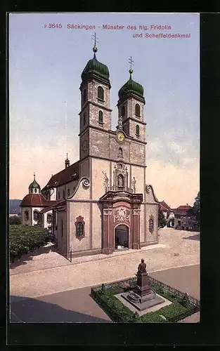 AK Säckingen, Münster des Hl. Fridolin und Scheffeldenkmal