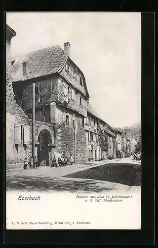 AK Eberbach, Häuser aus dem 16. Jh. an der Stadtmauer