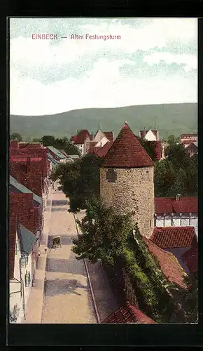 AK Einbeck, Alter Festungsturm mit Strasse aus der Vogelschau
