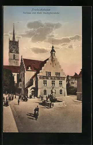 AK Friedrichshafen, Rathhaus und Kath. Stadtpfarrkirche