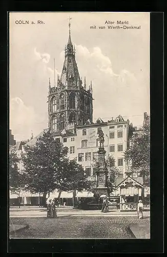 AK Cöln a. Rh., Alter Markt mit van Werth-Denkmal