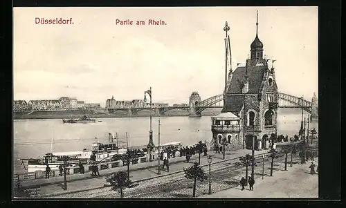 AK Düsseldorf, Dampfer am Rheinufer
