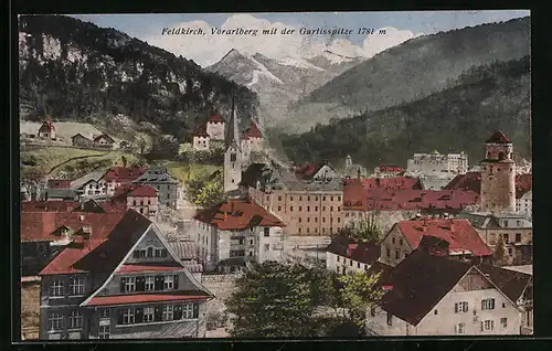 AK Feldkirch, Ortsansicht mit der Gurtisspitze