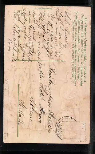 AK Allegorie Hoffnung, Frau mit Engel am Strand