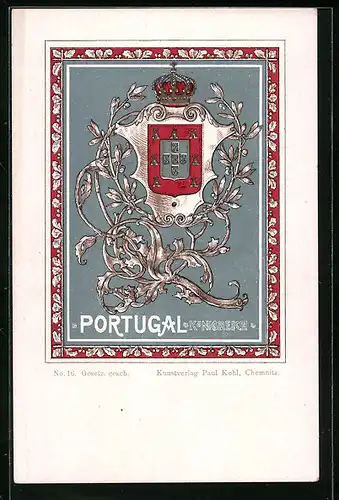 AK Wappen von Portugal mit verschnörkelter Verzierung