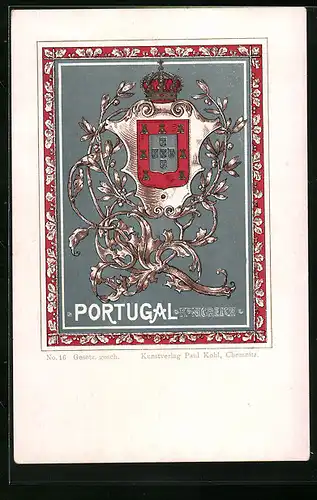 AK Wappen von Portugal mit Verzierung