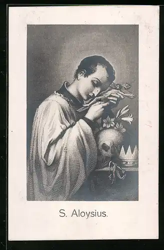 AK Schutzpatron S. Aloysius mit Kreuz, Schädel und Krone