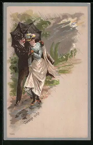 AK Junges Paar mit Schirm in einem Gewitter