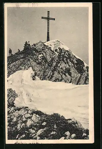 AK Gipfelkreuz Geiereck am Untersberg mit Besuchern