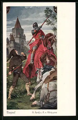 Künstler-AK Parsivals Kampf mit dem roten Ritter