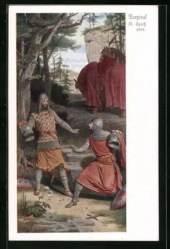 Künstler-AK Parsival erkennt seinen Stiefbruder Feirefiz