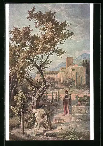 Künstler-AK Odysseus bei seinem alten Vater Laertes